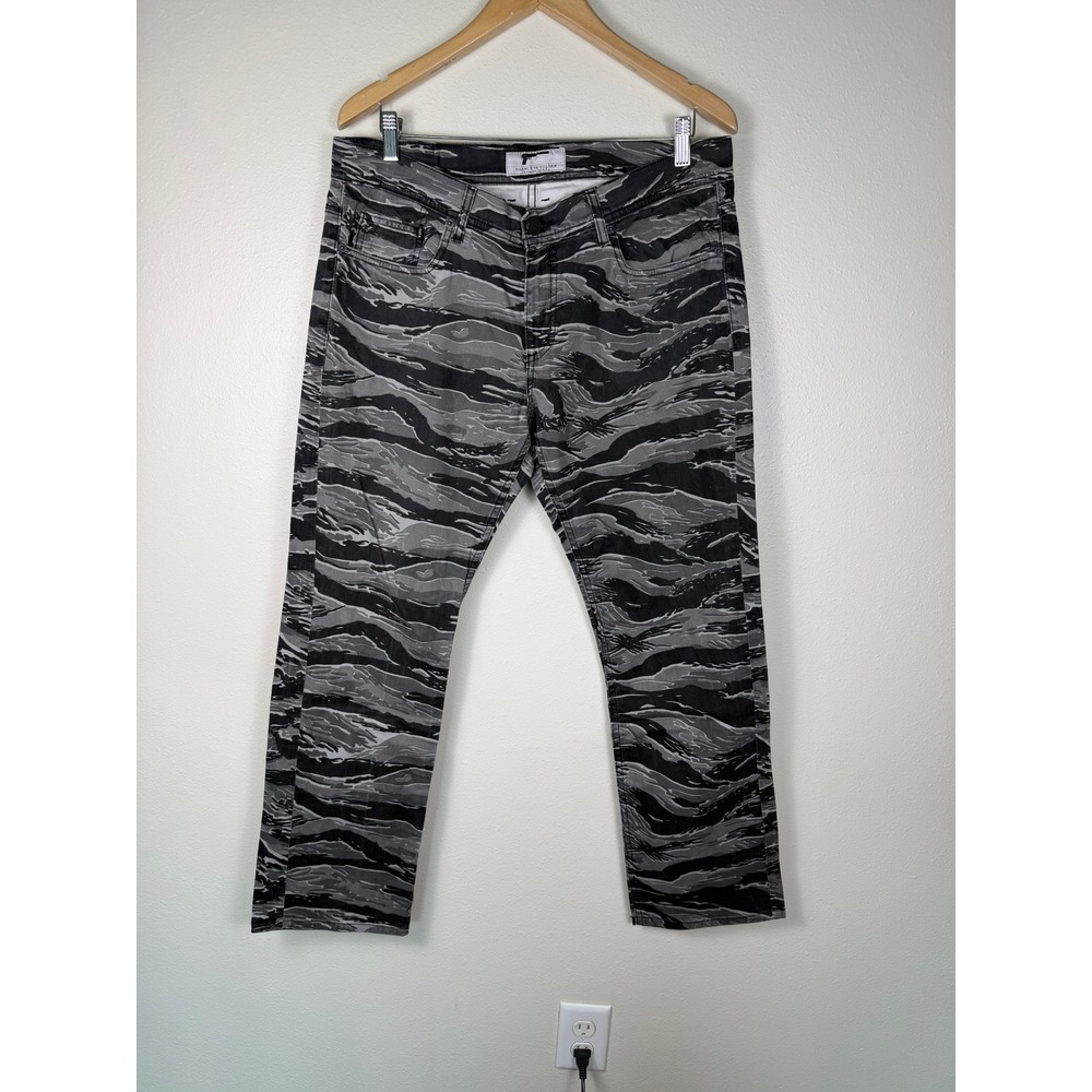 Golden Denim Pants Mens 34 Gray Tactical Streetwear Stripe Camo Slim Straight